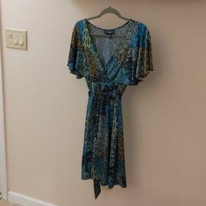 Size 1X blue bohemian-inspired peacock dress